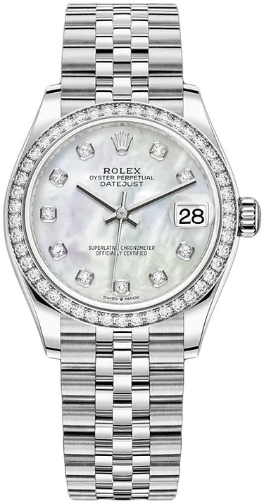 Rolex Datejust 31 Diamond Bezel - White Mother-Of-Pearl Diamond Dial - Jubilee 278384rbr - WatchesOff5thWatch